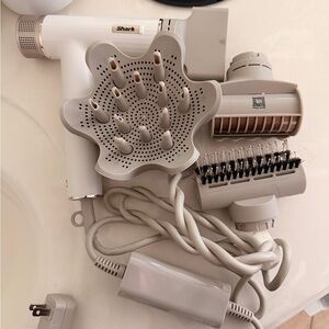 Shark Hair Dryer with Diffuser and Attachments - White and Gray